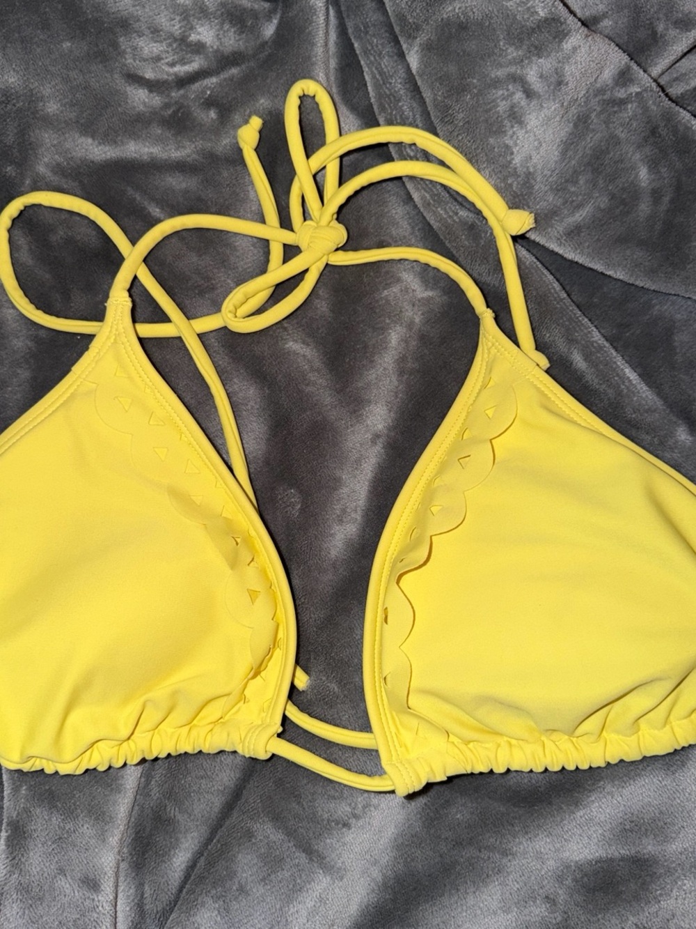 Yellow Scallop Trim Triangle Bikini Top - Women Swim